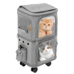Grey Double Pet Rolling Carrier with Wheels 3