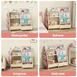 Kids Sling Bookshelf with Toy Organizer 5