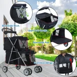 4 Wheel Folding Pet Stroller for Dogs Cats 5