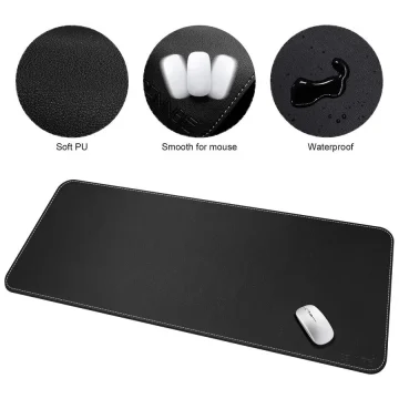 59x27.5 Leather Desk Mat Waterproof Black 2