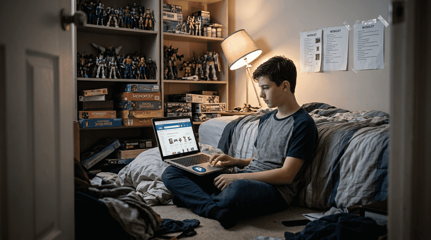 Teen browsing wide online toy selection
