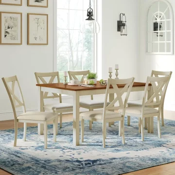 Farmhouse 7-Piece Wood Dining Set with Chairs 1