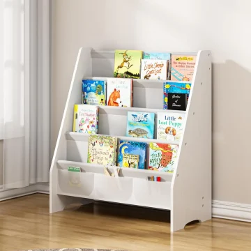 Kids Bookshelf 4 Tier Fabric Storage White 1