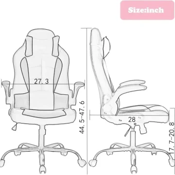 Gaming Chair Office Chair Desk Chair with Lumbar Support Flip Up Arms Headrest Swivel Rolling Adjustable PU Leather Racing 2