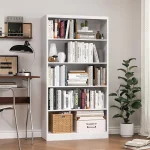 5 Tier White Metal Adjustable Bookcase 2