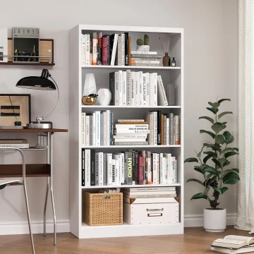 5 Tier White Metal Adjustable Bookcase 2