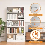 5 Tier White Metal Adjustable Bookcase 4