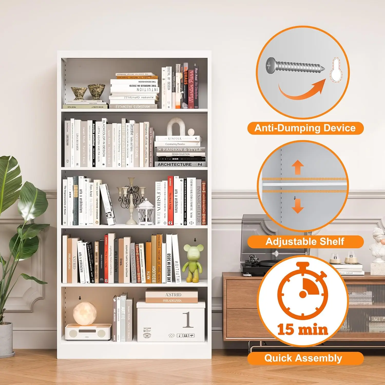 5 Tier White Metal Adjustable Bookcase 4 5 Tier White Metal Adjustable Bookcase 4