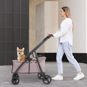 Foldable 4-Wheel Pet Stroller with Storage Bag 2