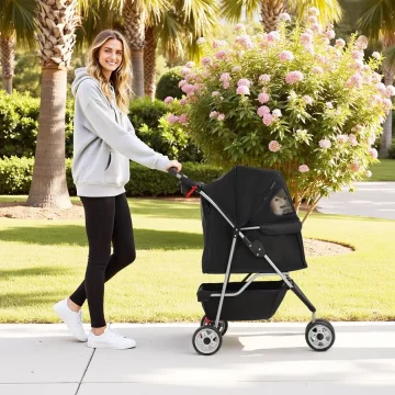 3-Wheel Foldable Pet Stroller with Mesh 2