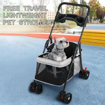 4-Wheel Folding Pet Stroller with Cup Holder 1