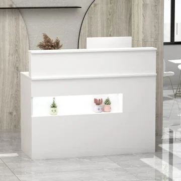 White Reception Desk with Light and Drawers 1