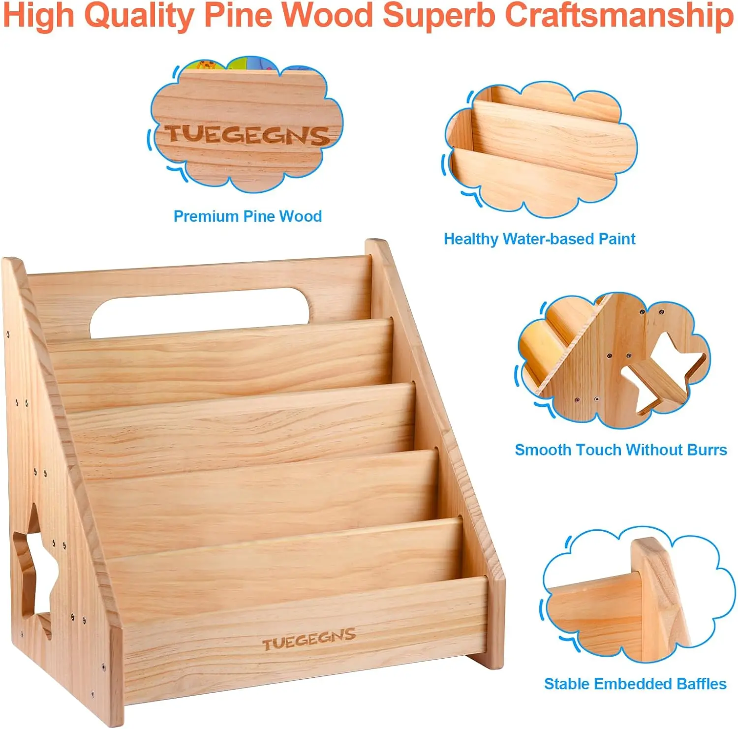 Montessori Kids Wooden Book Display Shelf 5 Montessori Kids Wooden Book Display Shelf 5