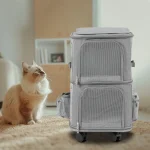 Double Compartment Cat Rolling Carrier with Wheels 1