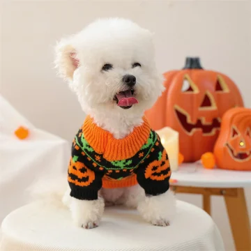 Pet Halloween Pumpkin Ghost Knit Sweater 2