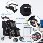 4 Wheel Folding Pet Stroller for Dogs Cats 4