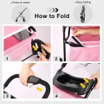 3 Wheel Foldable Pet Stroller with Basket 5