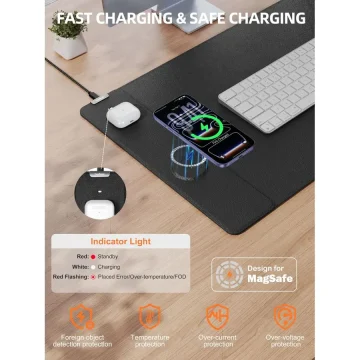 Leather XXL Desk Mat with 15W Charger 2