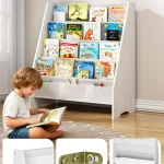 Kids Bookshelf 4 Tier Fabric Storage White 4