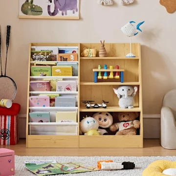 4-Tier Kids Bookshelf with Sling Pockets 2