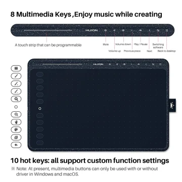 HUION HS611 Drawing Tablet with Multimedia Keys 2