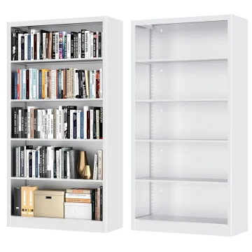 5 Tier White Metal Adjustable Bookcase 1