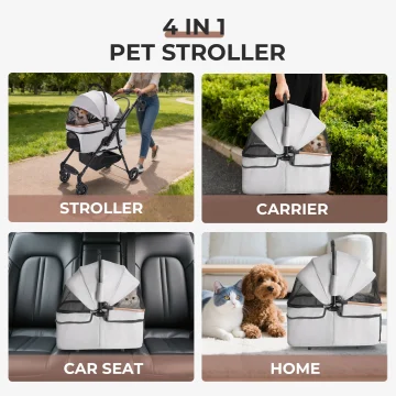 4-Wheel Pet Stroller with Detachable Carrier 2