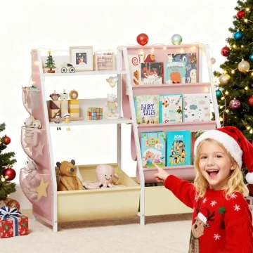 Kids Sling Bookshelf with Toy Organizer 2