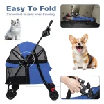 Navy Foldable 4 Wheel Pet Stroller Cup Holder 6