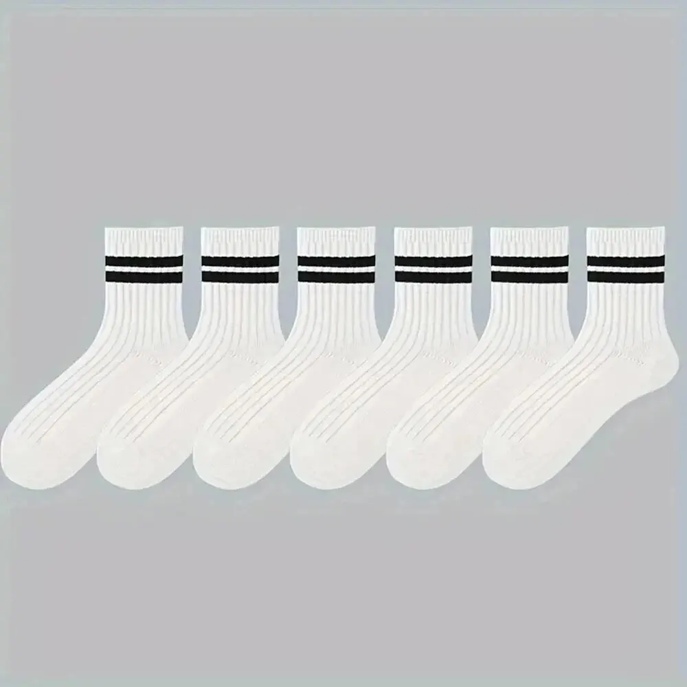 Casual Striped Mid Tube Socks 6 Pairs 6 Casual Striped Mid Tube Socks 6 Pairs 6