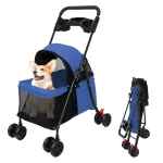 Navy Foldable 4 Wheel Pet Stroller Cup Holder 3