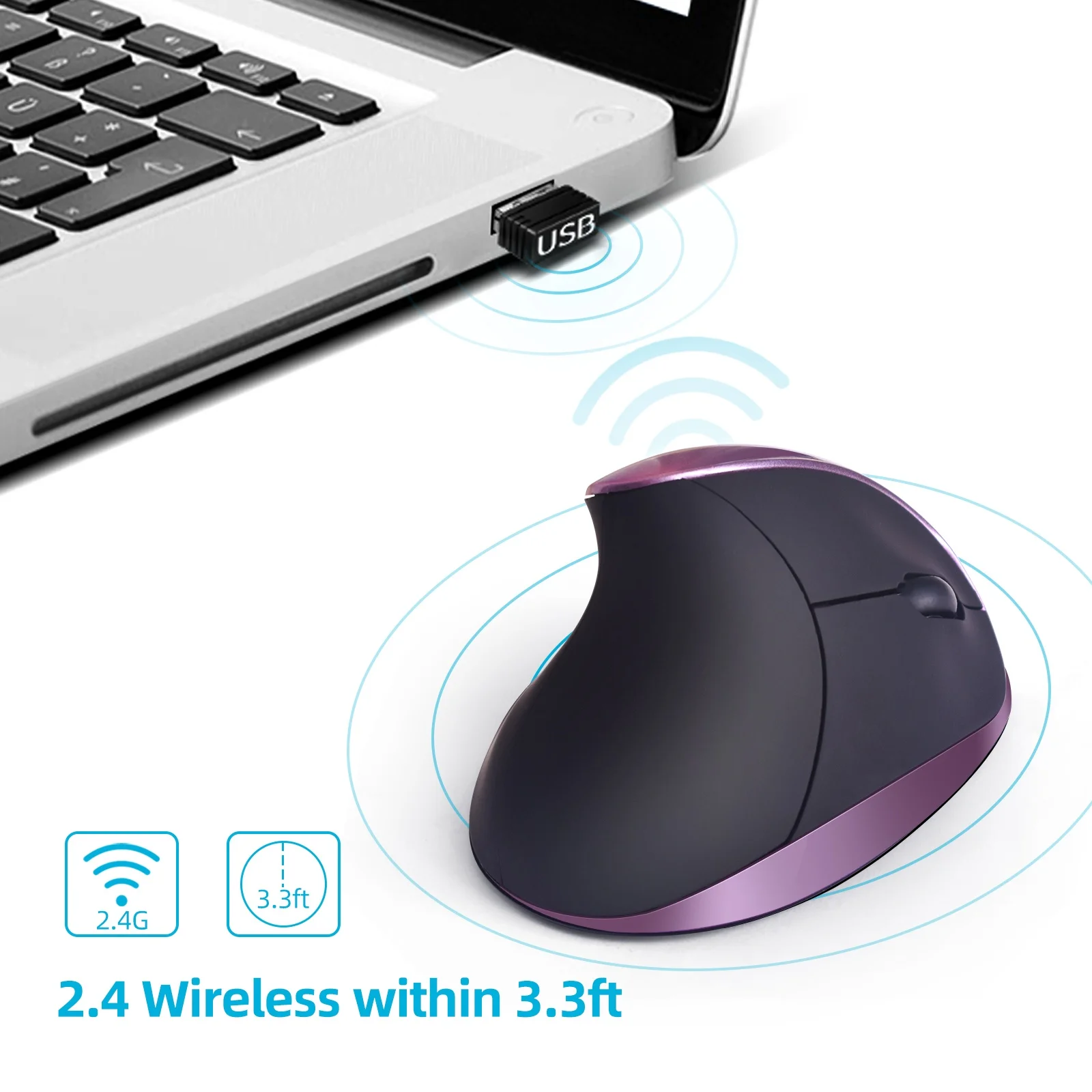 Purple Ergonomic Wireless Mouse 6-Button 5 Purple Ergonomic Wireless Mouse 6-Button 5