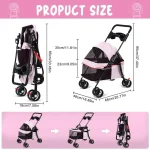 4-Wheel Folding Pet Stroller with Cup Holder 6
