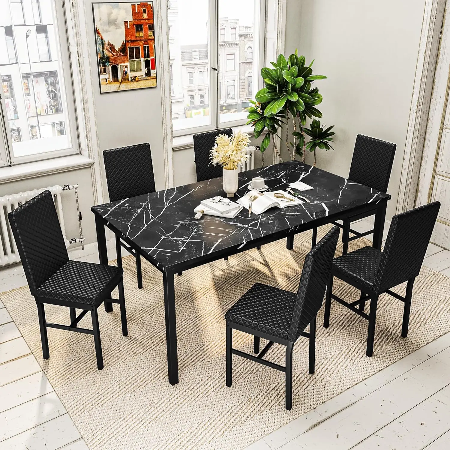 Faux Marble Dining Table Set with 6 Chairs 5 Faux Marble Dining Table Set with 6 Chairs 5