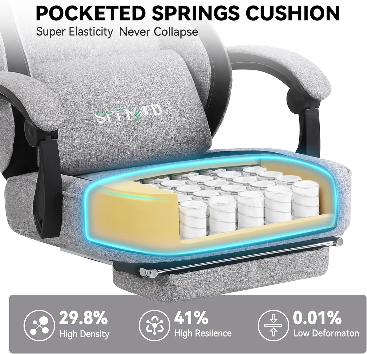 Fabric Gaming Chair with Footrest and Support 5 Fabric Gaming Chair with Footrest and Support 5