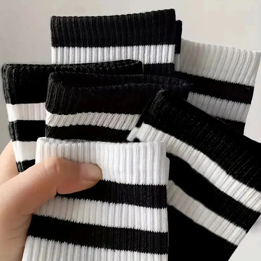 Casual Striped Mid Tube Socks 6 Pairs 3 Casual Striped Mid Tube Socks 6 Pairs 3