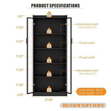 65-Inch LED Display Cabinet Bookcase 2