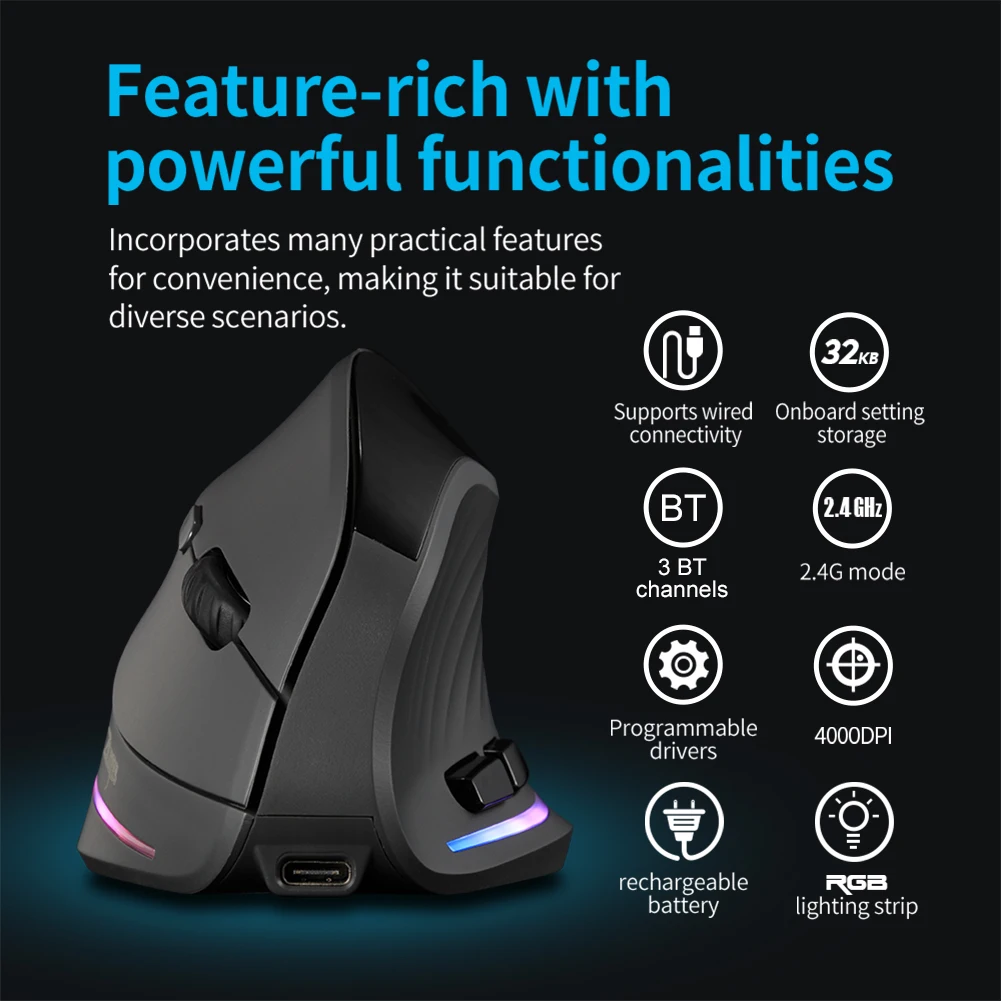 Rechargeable Tri-Mode Vertical Mouse 7 Button 1 Rechargeable Tri-Mode Vertical Mouse 7 Button 1