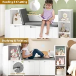 Kids Reading Nook Bookshelf Bench with Drawers 6