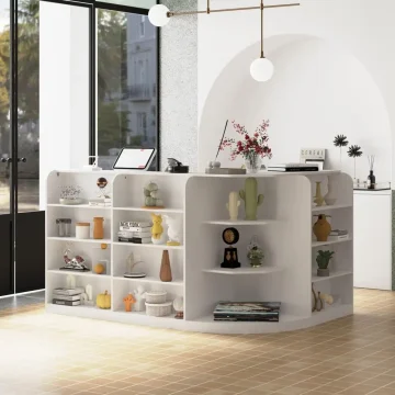 L-Shape Reception Desk With Drawers and Shelves 1