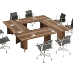 Rustic 12 Seat Wood Conference Table Set 6