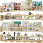 Kids Floating Wall Shelves with Hooks Set of 4 1