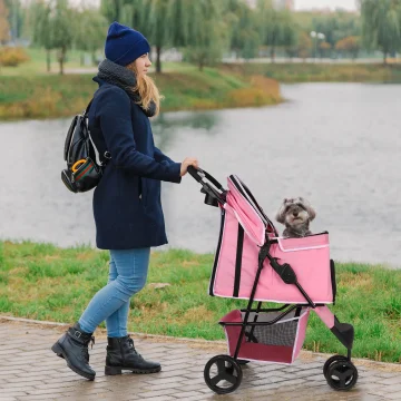 3 Wheel Foldable Pet Stroller with Basket 2