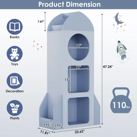 Small Rocket Storage Rocket Kids Bookcase and Toy Storage | PricZone
