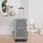 Grey Double Pet Rolling Carrier with Wheels 2