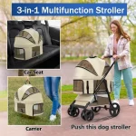 Compact 4 Wheel Pet Stroller with Carrier 4
