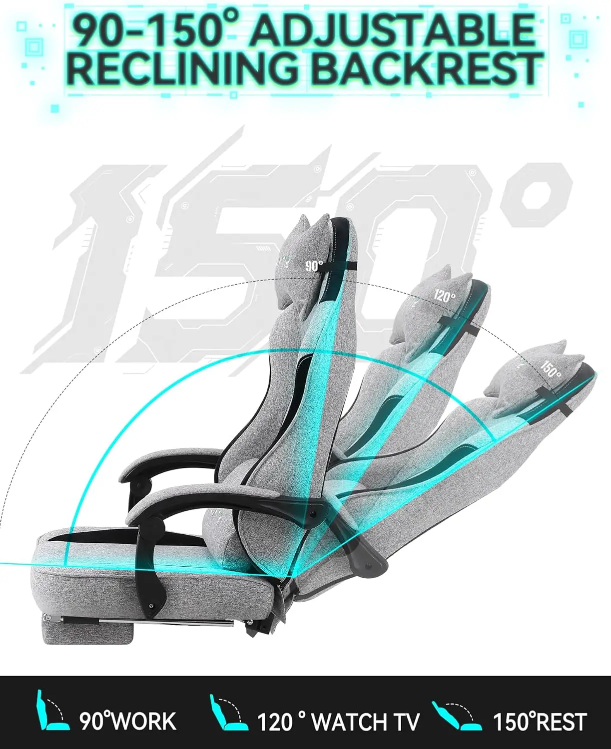 Fabric Gaming Chair with Footrest and Support 6 Fabric Gaming Chair with Footrest and Support 6