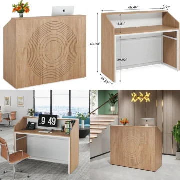 Oak Reception Desk with Cable Management 1
