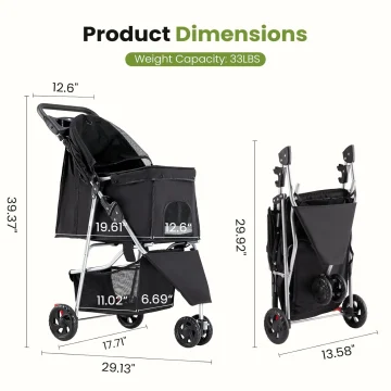 3-Wheel Pet Stroller Foldable Mesh Canopy 2