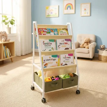 Montessori Kids Bookcase with Wheels Storage 1